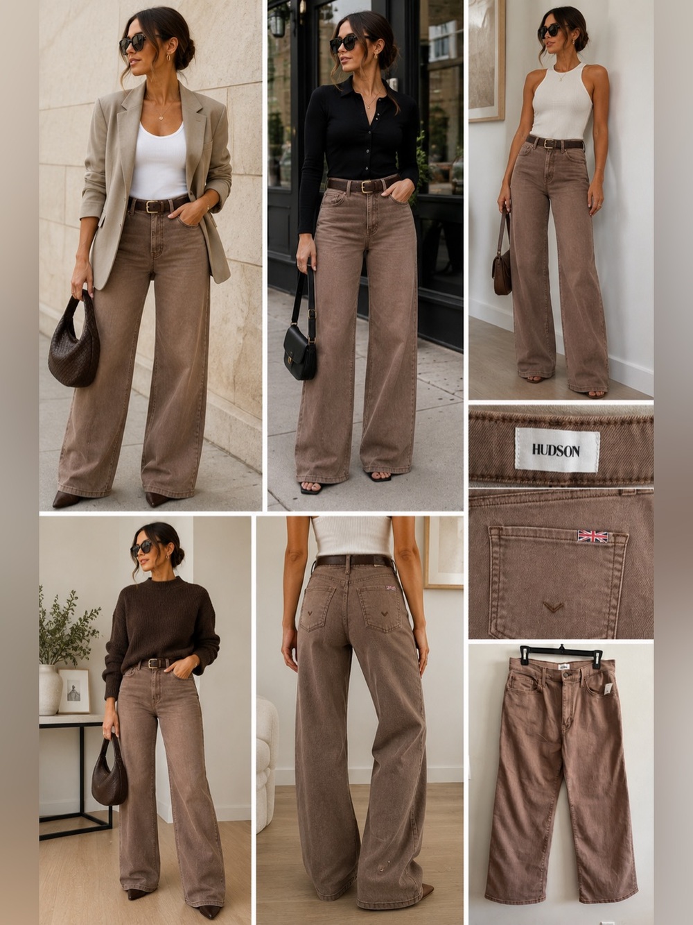 Hudson Jeans Brown Wide Leg Jeans Size 27 Neutral Taupe Denim’s